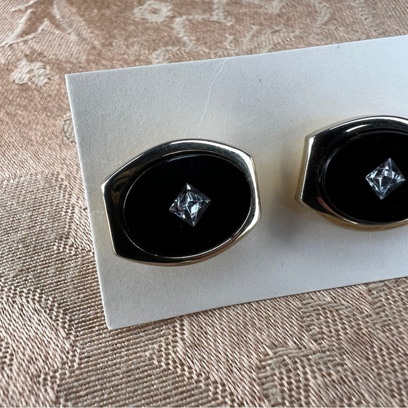 VINTAGE CUFFLINKS BLACK SILVER RHINESTONE ACCENT EVENT FORMAL WEDDING - Picture 4 of 6